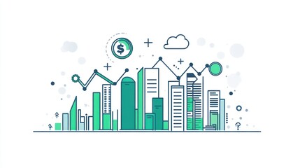 Fototapeta premium Cityscape illustrating financial growth and success.