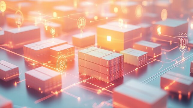 Forecasting for Supply Chains visualized with pastel-toned globe icons and interconnected supply lines, glowing softly in warm light
