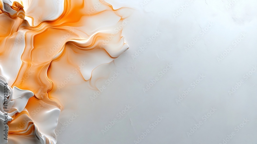 Poster fluid abstract motions on light gray background with smooth flowing textures