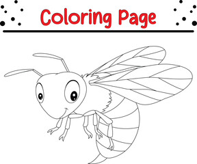 Cute Bee coloring page. Cartoon insect black and white 