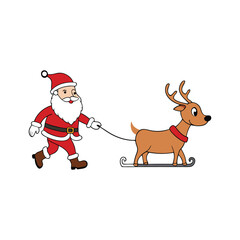 Christmas Reindeer Pulling Sleigh with Santa Claus Vector Illustration