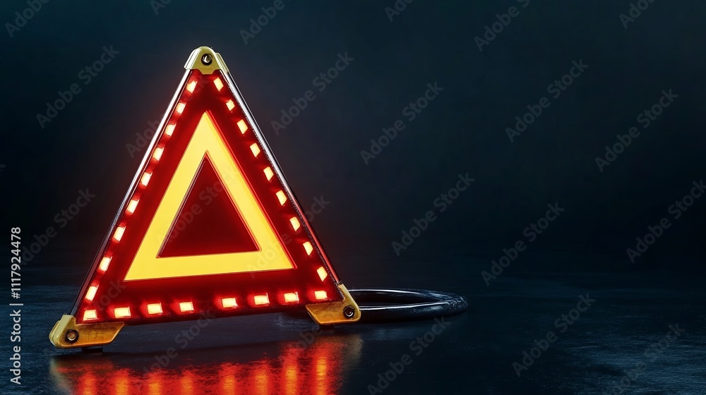 Poster 3d emergency health warning notification triangle with flashing lights