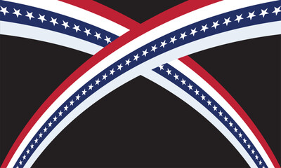 American ribbon flag. USA decorative banner border stripe.  isolated on black background. EPS 10/AI