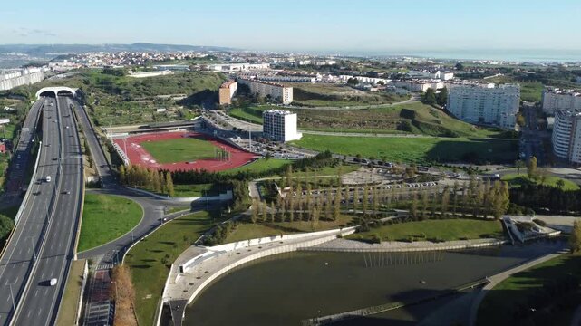 alta de lisboa, vista drone, lago predios