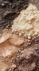 Fototapeta premium Soil Layers: A close-up view revealing the rich, varied composition of soil layers, showcasing the diverse textures and colors that speak to the Earth's natural processes and geological history.