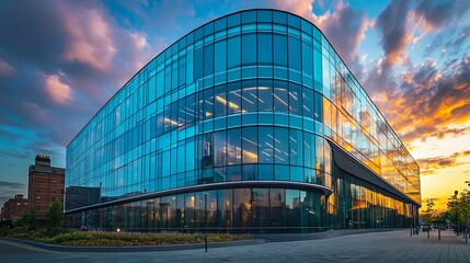 Modern Glass Building Sunset Reflection Architecture