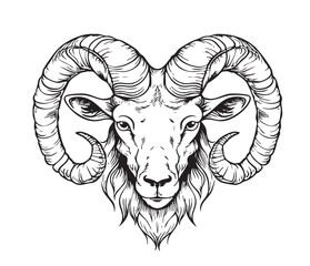 Ram sheep face sketch hand drawn in doodle style illustration