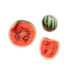 transparent PNG Image Of A sliced watermelon with its vibrant red interior and black seeds