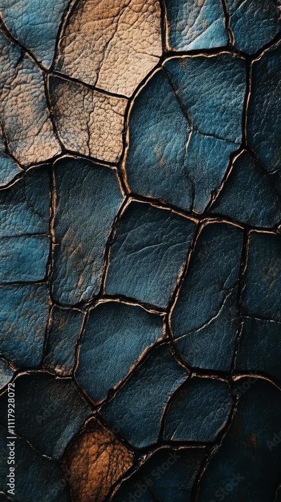 Poster abstract cracked leather texture: a macro view reveals the captivating pattern and texture of cracke