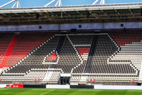 Interior view of the empty AFAS Stadion in Alkmaar, Netherlands. AFAS Stadion is the home base of the football team AZ Alkmaar.