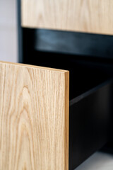 Opened drawer cabinet furniture wooden table at workplace