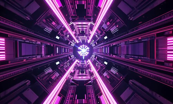 Neon Purple Cybernetic Tunnel: Digital Art