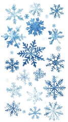 Enchanting Snowflakes: Captivating a collection of delicate snowflakes. Each snowflake, meticulously crafted, displays a unique symmetrical beauty, offering a glimpse into the magic of winter.