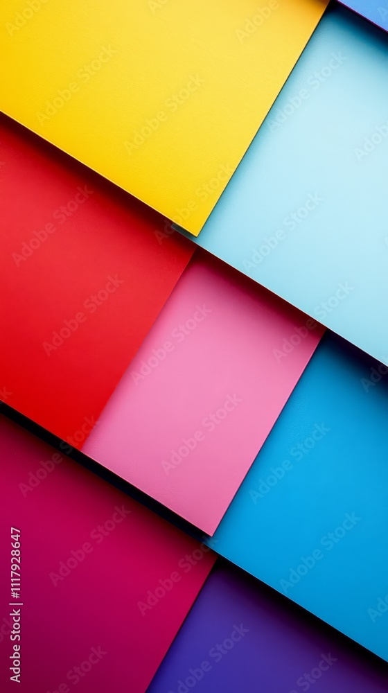 Poster geometric harmony: a vivid composition of overlapping colorful squares, a visual symphony of hues an
