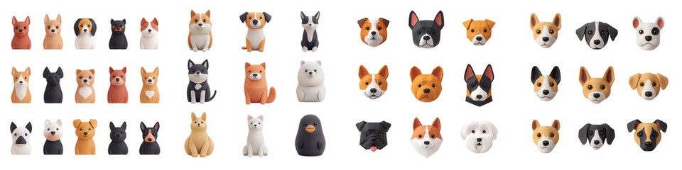 Cute pet icons representing various dog breeds and styles, perfect for pet lovers, isolated on transparent background.