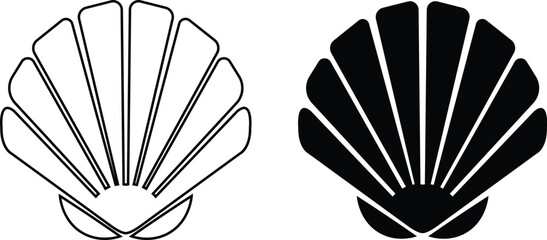 Seashells beach icon set mollusk shells customizable thin line and flat contour symbols. Various sea shells black collection isolated on transparent background. Perfect for invitations greeting cards.