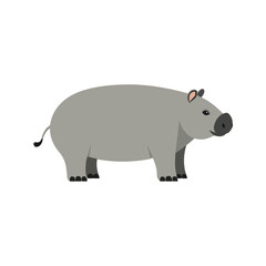 Flat Vector Tapir Illustration, Stylized Cartoon Design with Soft Gray Body and Short Trunk, Minimalist Aesthetic