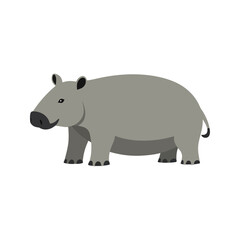 Flat Vector Tapir Illustration, Stylized Cartoon Design with Soft Gray Body and Short Trunk, Minimalist Aesthetic