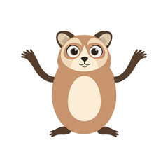 Flat Vector Loris Illustration, Stylized Brown Body with Large Eyes, Minimalist Modern Design