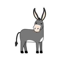 Flat Vector Donkey Illustration, Cartoon Design with Grayish Body and White Belly Patch, Minimalist Style