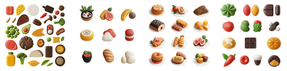 Fototapeta premium Delicious food icons representing various cuisines and treats, perfect for design!, isolated on transparent background.