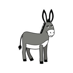 Flat Vector Donkey Illustration, Cartoon Design with Grayish Body and White Belly Patch, Minimalist Style