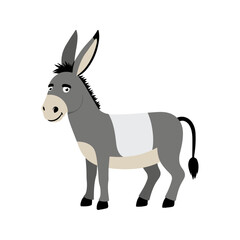 Flat Vector Donkey Illustration, Cartoon Design with Grayish Body and White Belly Patch, Minimalist Style