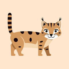 Flat Vector Bobcat Illustration, Cartoon Design with Brown Body and Tufted Ears, Minimalist Modern Style