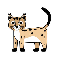 Flat Vector Bobcat Illustration, Cartoon Design with Brown Body and Tufted Ears, Minimalist Modern Style