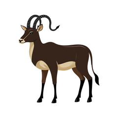 Flat Vector Blackbuck Illustration, Stylized Dark Brown Body with Spiraled Horns, Minimalist Modern Design