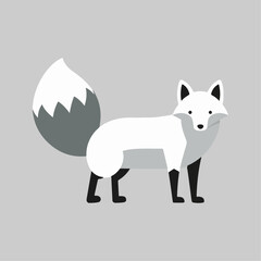 Flat Vector Arctic Fox Illustration, Cartoon Design with White Body and Bushy Tail, Clean Minimalist Style