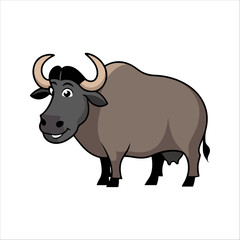 Flat Vector Illustration of Asian Buffalo with Curved Horns, Simplified Design, Modern Minimalist Art