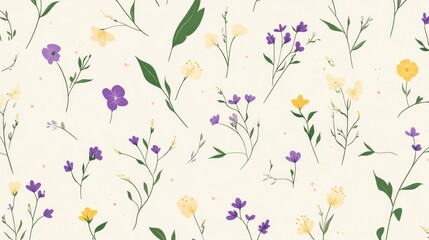 Floral Pattern with Purple and Yellow Blooms