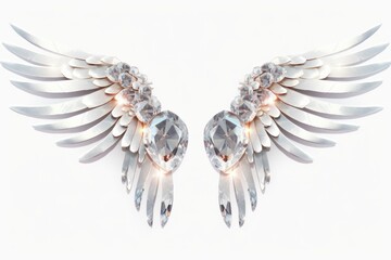 Fototapeta premium Stylized angel wings adorned with sparkling elements, giving them a magical, otherworldly quality. The wings are depicted in a dynamic pose, as if ready to take flight