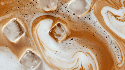 iced coffee, coffee swirl, creamy texture, latte art, chilled drink, beverage design, coffee pattern, frothy latte, smooth cream, abstract swirl, liquid marble, cafe drink, creamy beverage