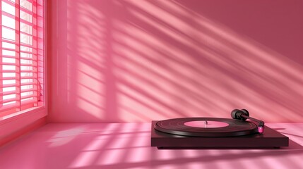 Chic vinyl record player on pink background  a retro music decor for stylish home aesthetics