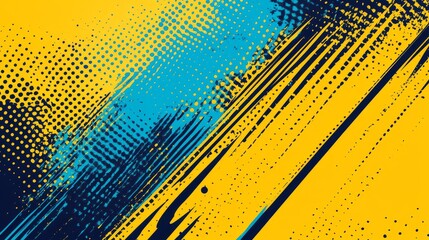 Abstract strokes clashing vibrant yellow and blue backdrop.