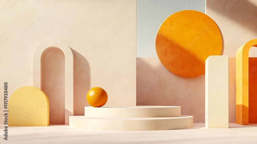 Aufkleber harmonious geometric fusion:blended 3d shapes representing unity in a modern digital landscape