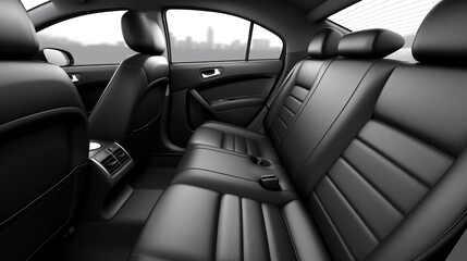 Obraz premium Sleek black car interior featuring a luxurious fusion of leather and advanced technology