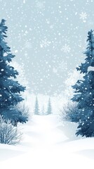 Fototapeta premium Winter Wonderland: A picturesque winter scene with a snowy path leading through a serene forest, where snow gently falls creating a captivating and tranquil atmosphere. 