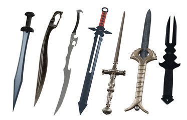 different types of swords isolated on white
