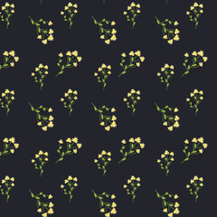 Trendy seamless vector floral pattern. Endless print made of small yellow flowers. Summer and spring motifs. White background. Stock vector illustration.