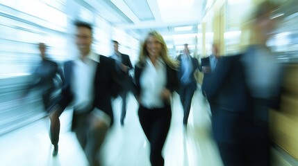 Engaging office interaction among smiling professionals in a busy workplace environment