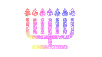 Icon menorah is made up of LED square shapes. There are bright diodes and there are black dead diodes