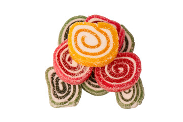 Jelly sweet candy roll isolated on a white background. Marmalade candy.