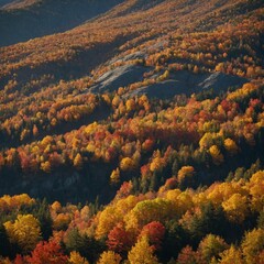 A majestic mountain range covered in brilliant fall foliage.