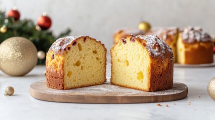 Sliced Sweet Bread with Powdered Sugar on Wooden Board