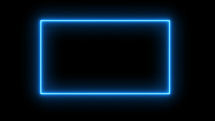 Glowing neon rectangle frame icon on black background.	