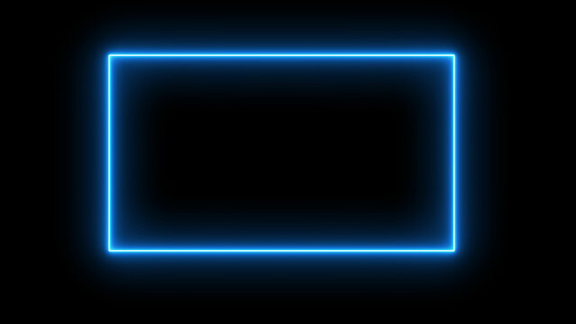 Glowing neon rectangle frame icon on black background.	