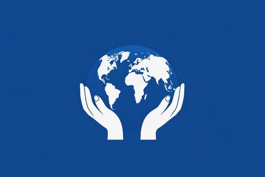 Hands Cradling Earth Globe in Solid Blue Background Image Design